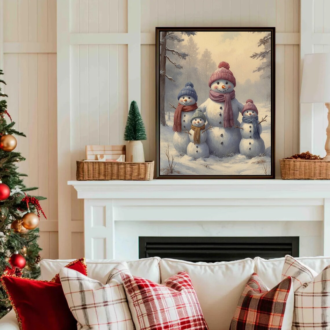 Snowman Family In The Snow With Hats And Scarves Winter Poster - Image 5