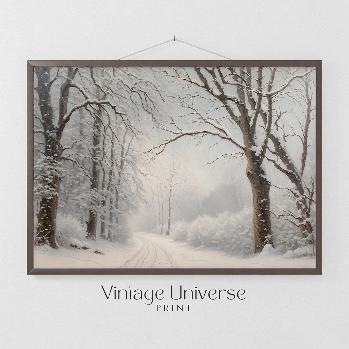 Snow Covered Winter Forest Path With Bare Trees In Soft White Poster - Image 4