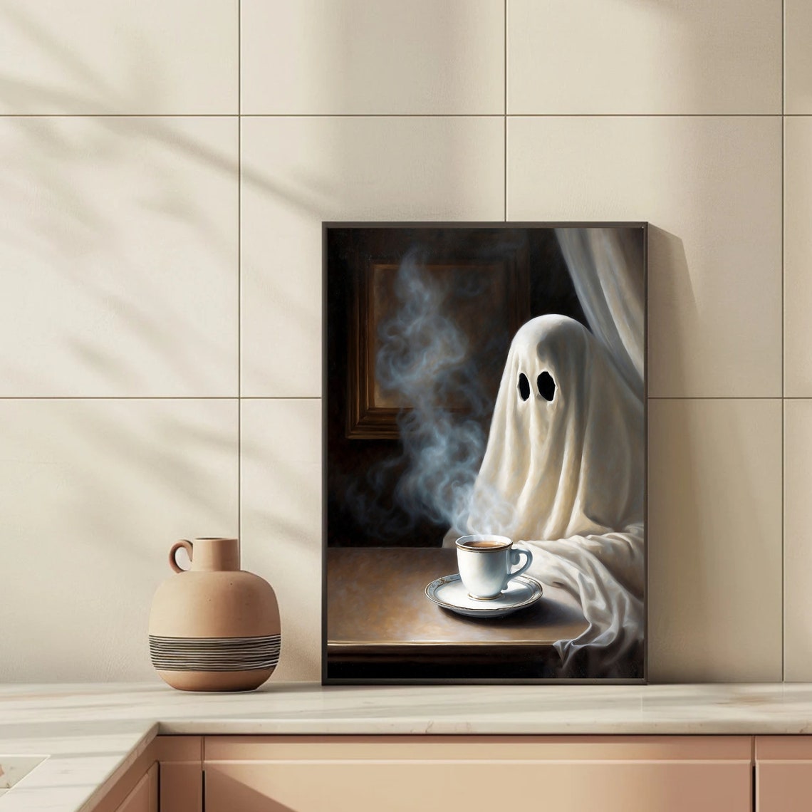 Ghost Sitting Down with a Steaming Cup of Coffee Cozy Morning Poster - Image 3