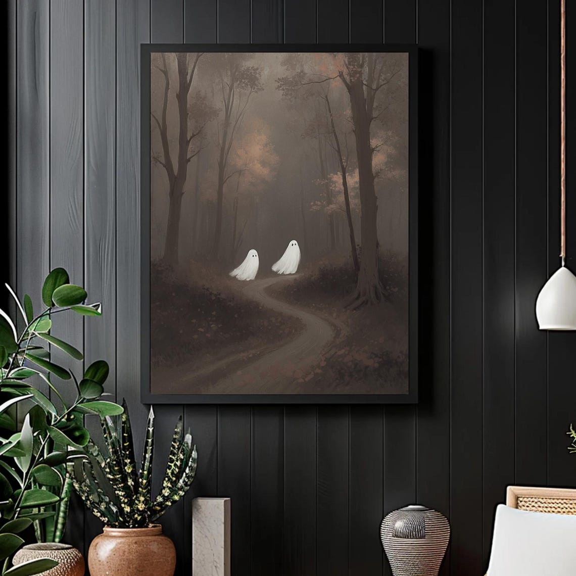 Two Ghosts On A Misty Forest Path Dark Moody Halloween Poster - Image 4