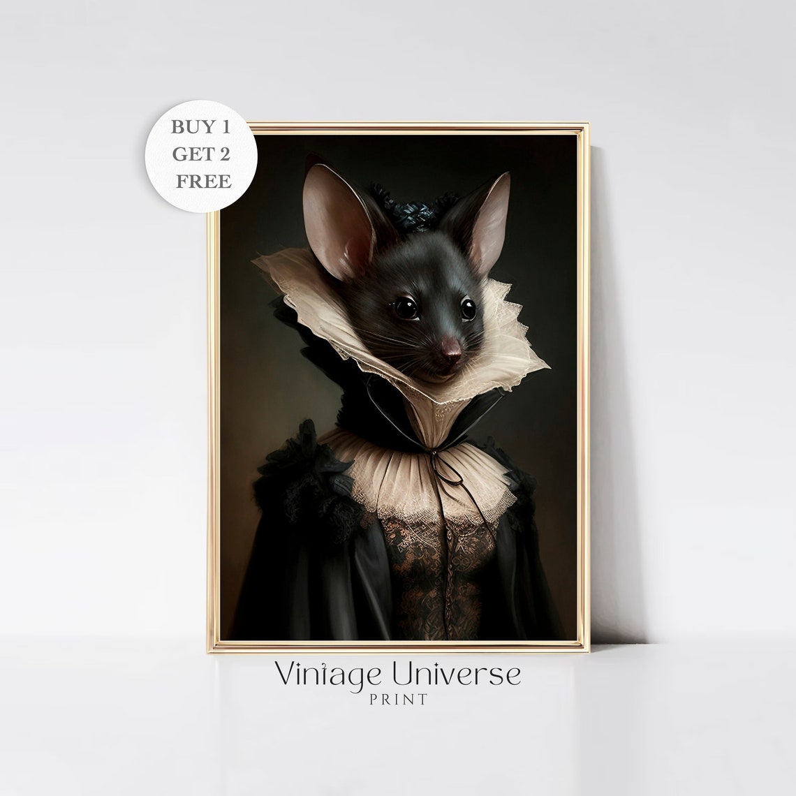 Victorian Mouse in Lace Collar Gothic Animal Portrait Poster