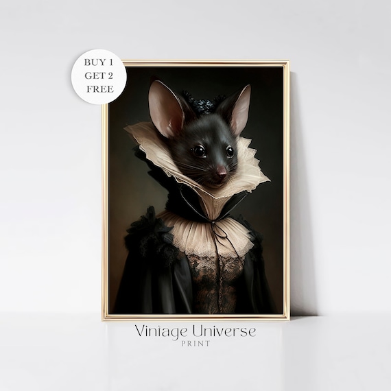 Victorian Mouse in Lace Collar Gothic Animal Portrait Poster