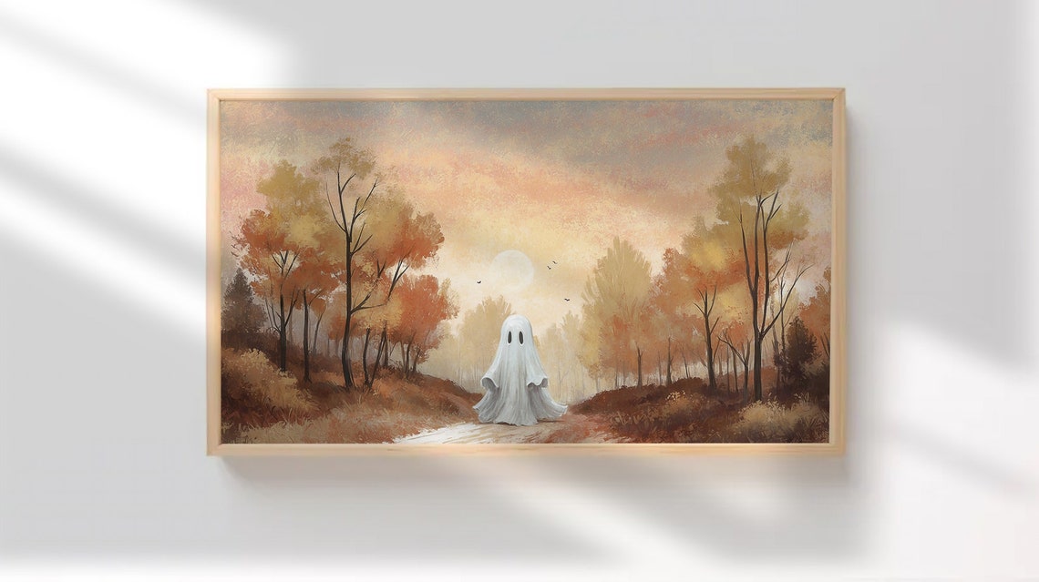 Lonely Ghost In Autumn Woods Under Moon Vintage Halloween Poster - Image 4