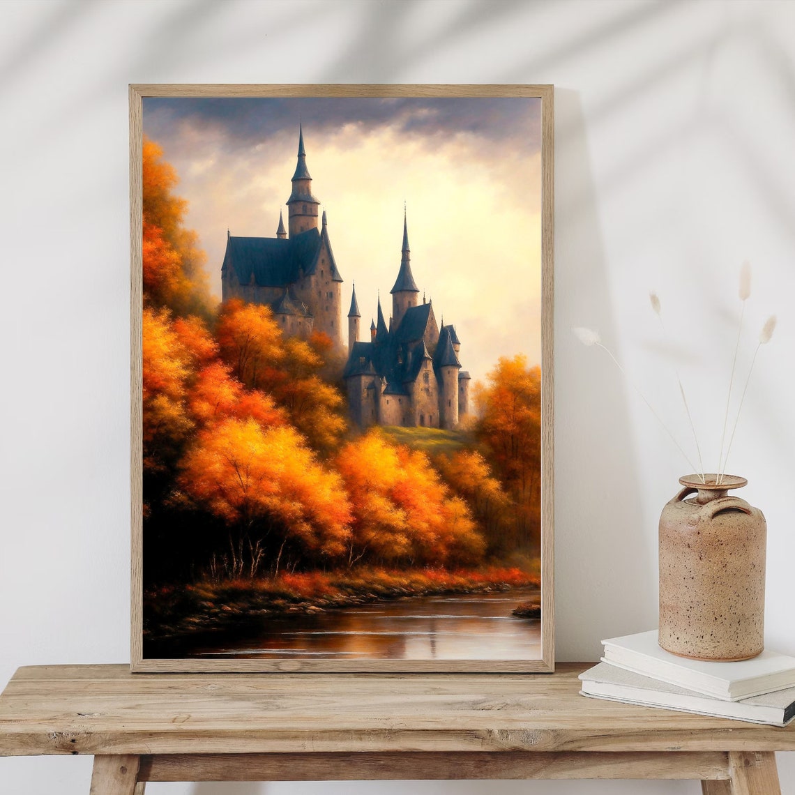 Fairytale Castle Above Autumn Forest River Golden Fall Poster - Image 3