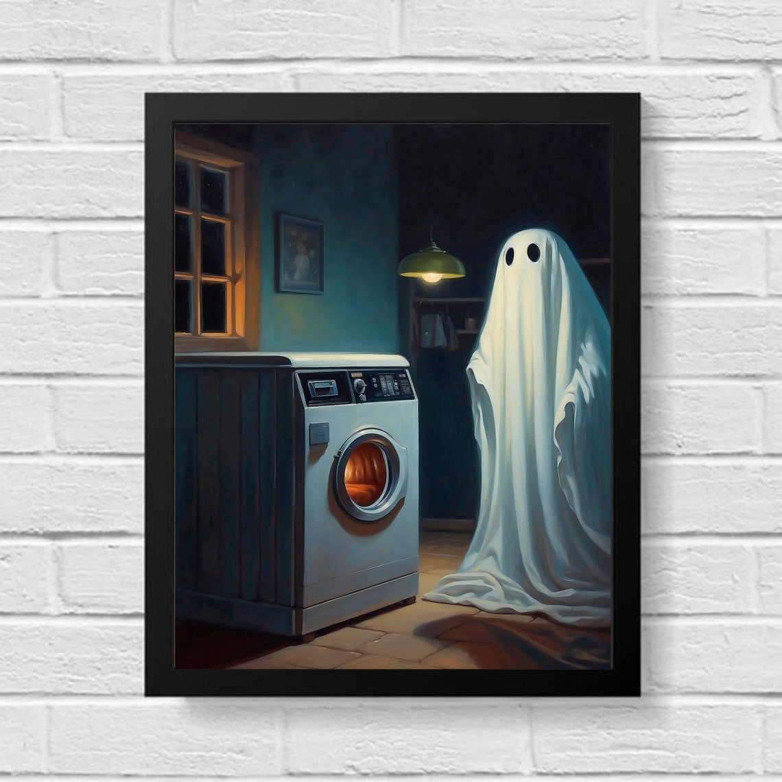 Ghost Doing Laundry by a Washing Machine in a Dark Room Spooky Poster - Image 3