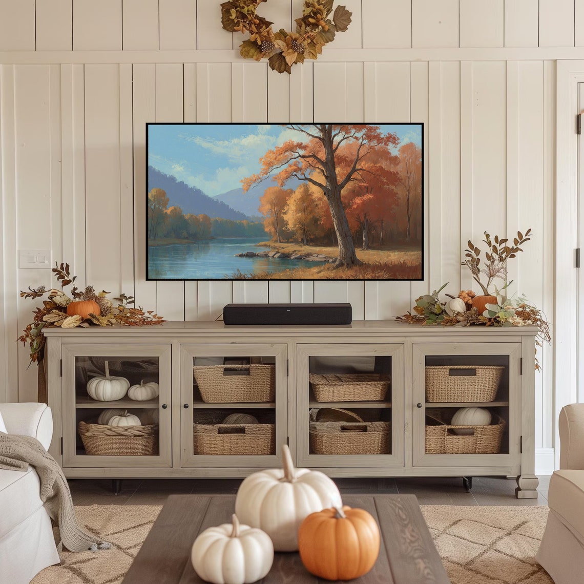Autumn Lake With Mountain View Orange Fall Trees Scenic Poster - Image 2
