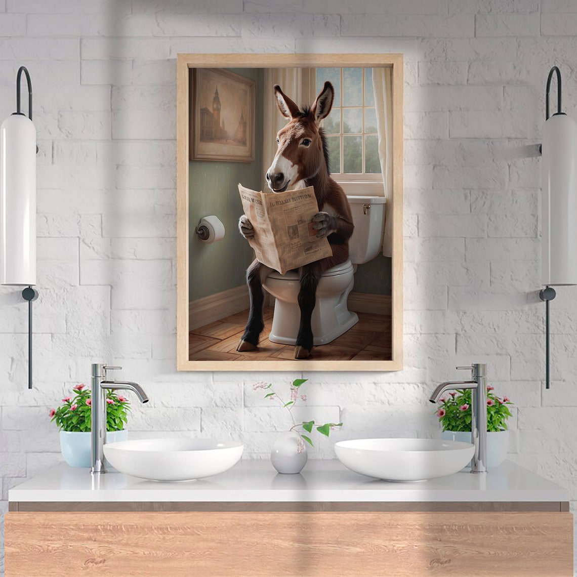 Smiling Donkey Reading A Newspaper On The Toilet Funny Poster - Image 4