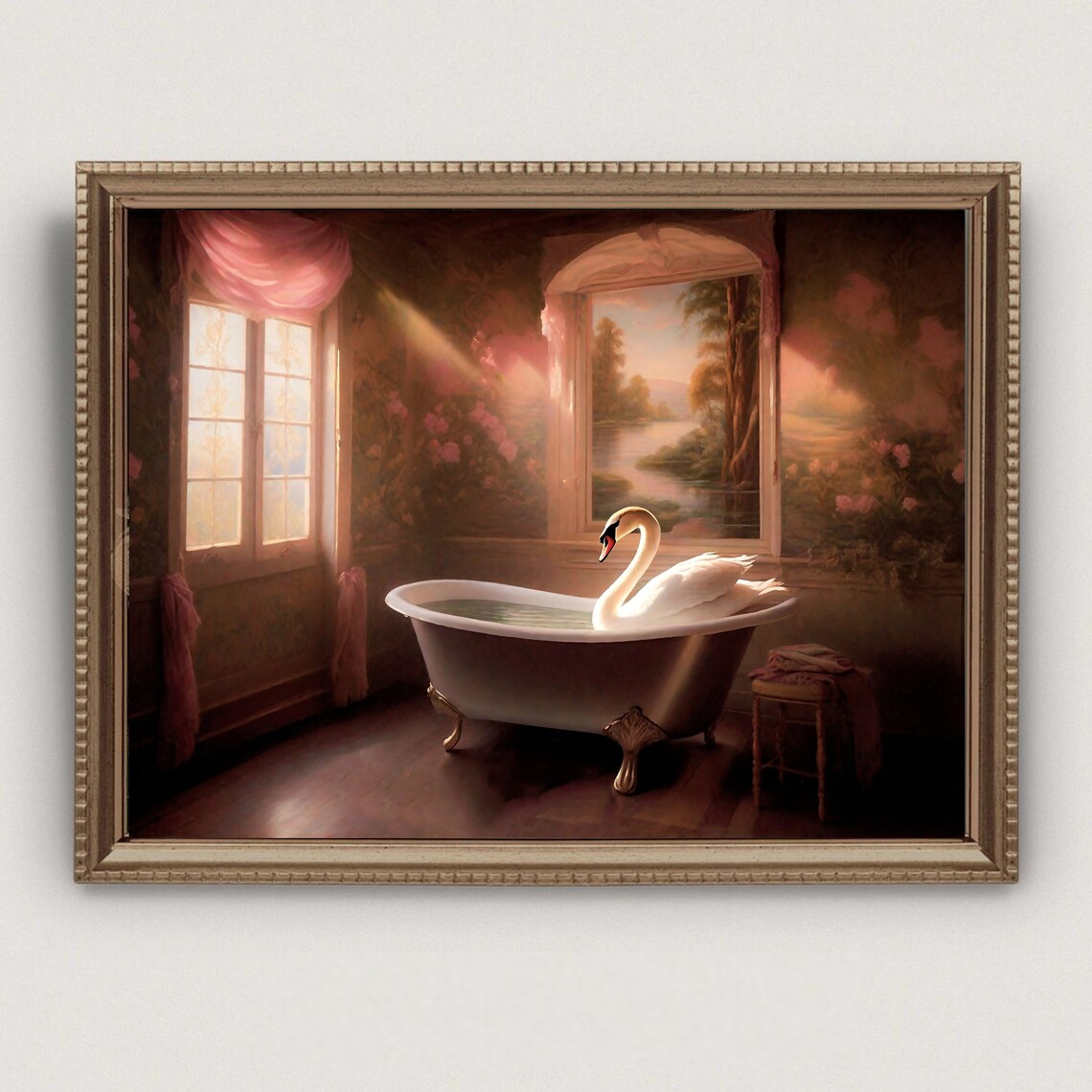 Elegant White Swan Bathing in a Vintage Clawfoot Tub Romantic Poster - Image 5