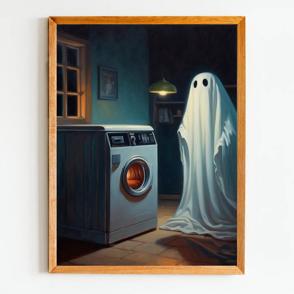 Ghost Doing Laundry by a Washing Machine in a Dark Room Spooky Poster - Image 4