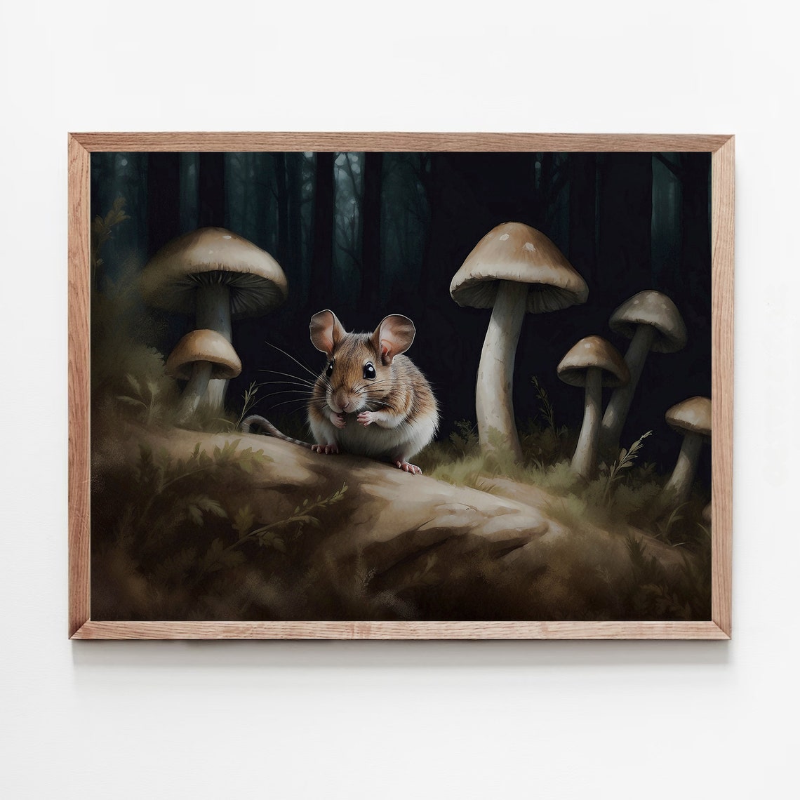 Tiny Mouse Among Giant Mushrooms in a Dark Forest Night Poster - Image 5