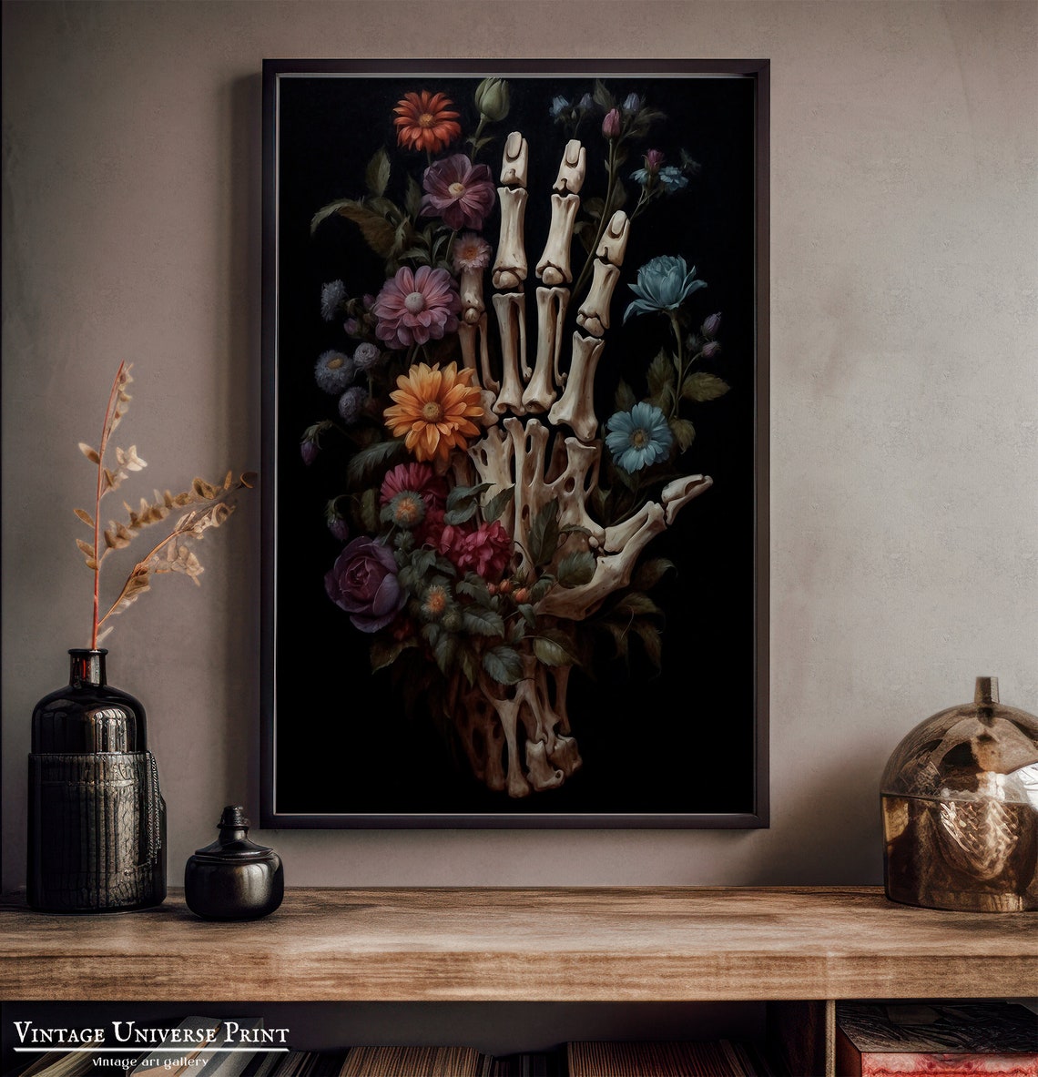Skeleton Hand Holding Colorful Blooms Dark Gothic Floral Poster - Image 4