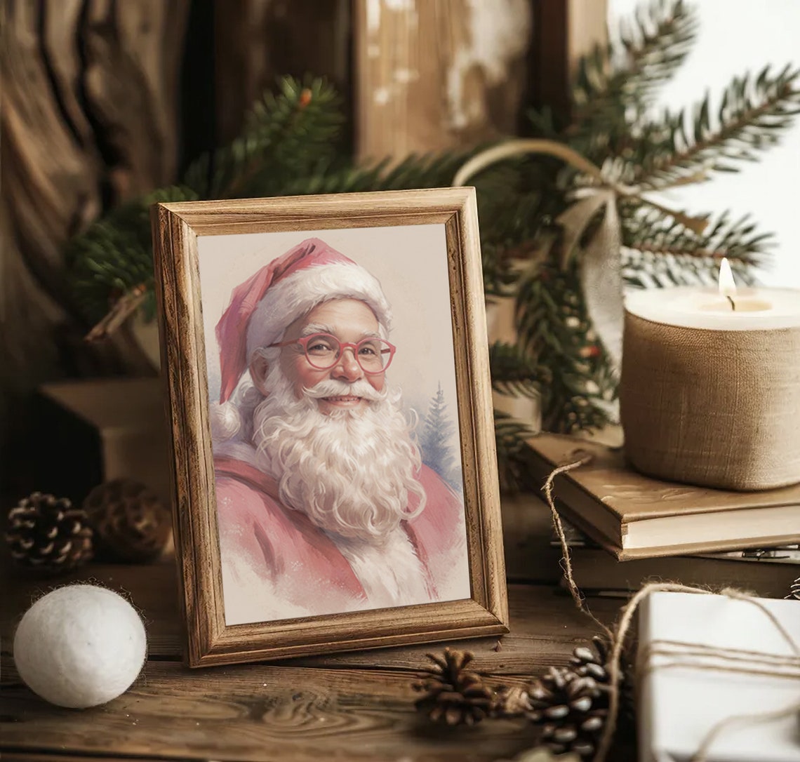 Santa Claus Portrait With Red Glasses Vintage Christmas Poster - Image 5