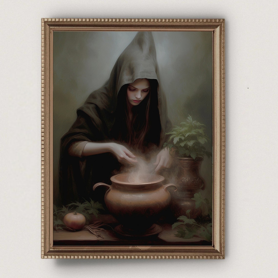 Hooded Witch Brewing A Potion In A Copper Cauldron Moody Poster - Image 4