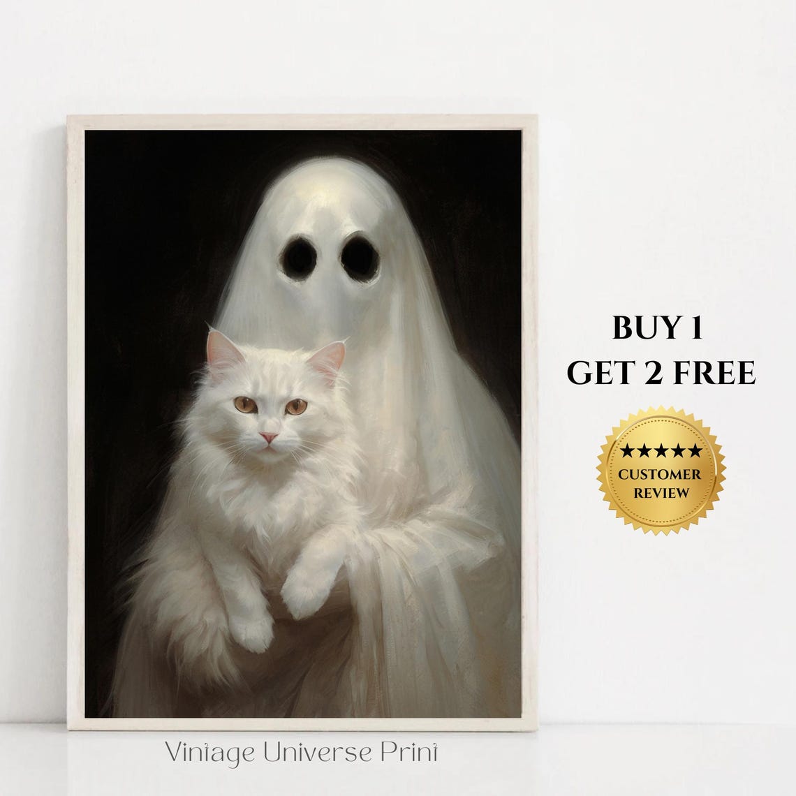 Ghost Holding A White Cat Dark Romantic Spooky Halloween Poster