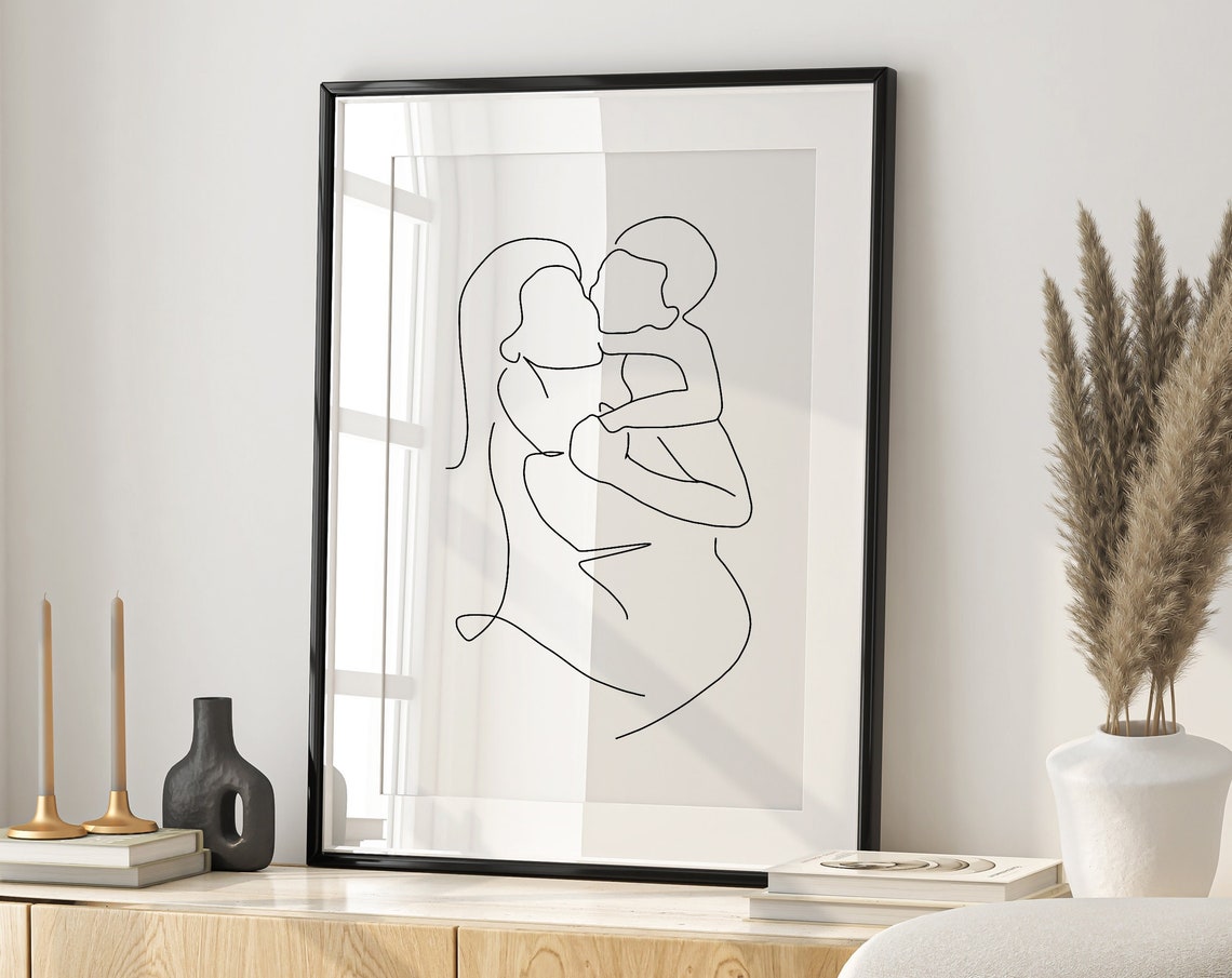 Mother And Son Print Mother And Son Art Mother And Son Gift Line Drawing Mothers Day Print Family Portrait For Mum Mom Print Gift