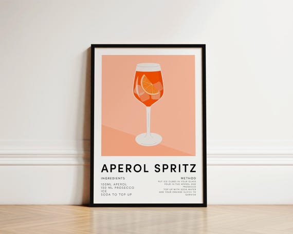 Aperol Spritz Cocktail Poster, Kitchen Wall Art
