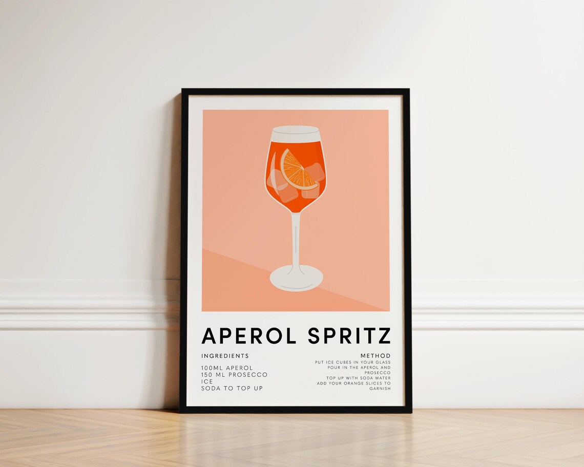 Aperol Spritz Cocktail Poster, Kitchen Wall Art