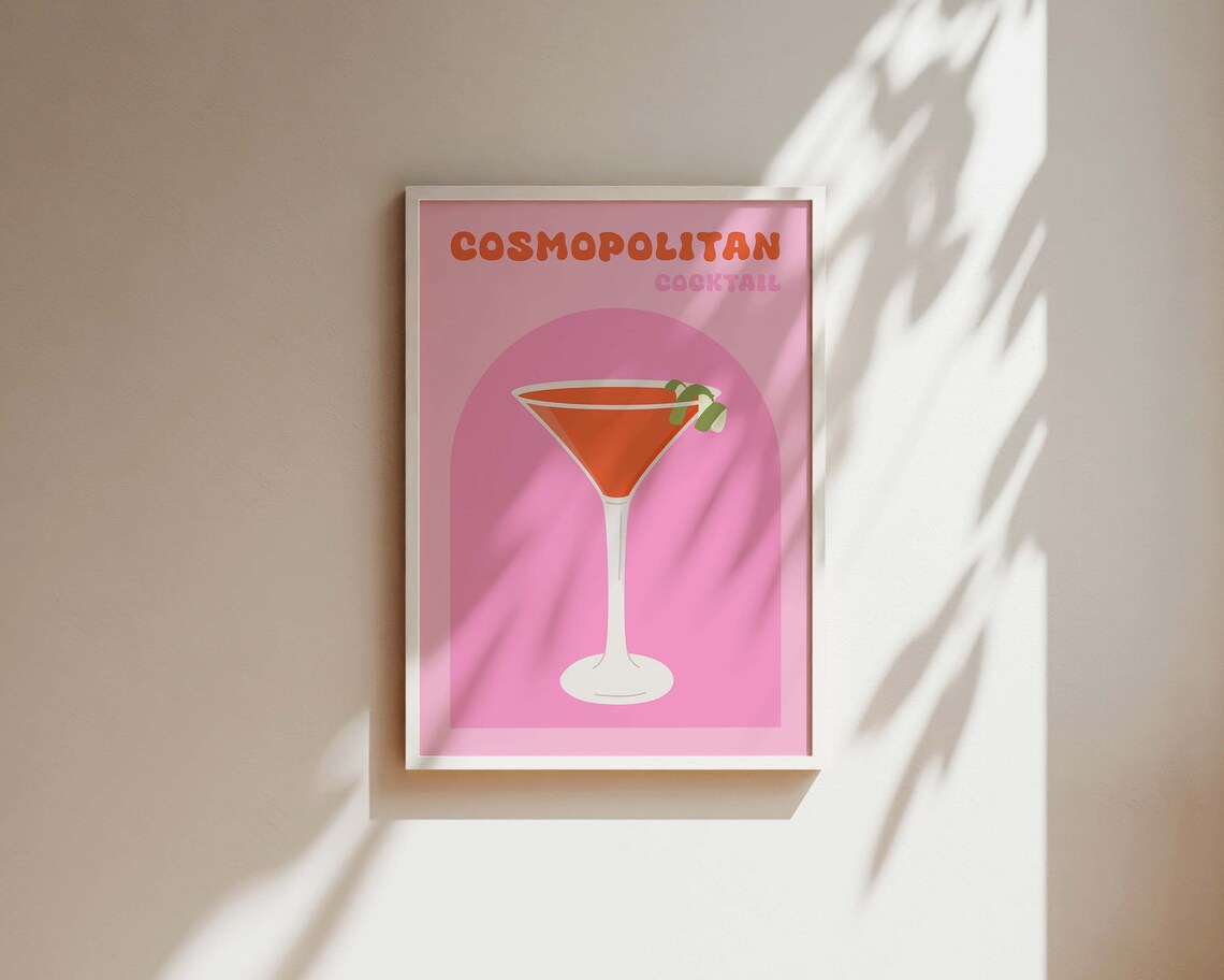 Retro Cosmopolitan Cocktail Arch Illustration Pink Bar Poster