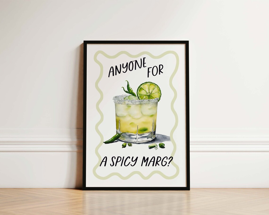 Anyone for a Spicy Marg Watercolor Margarita Fun Kitchen Poster