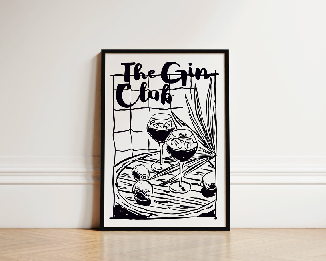 Gin Club Kitchen Art Print, Gin Quote Decor