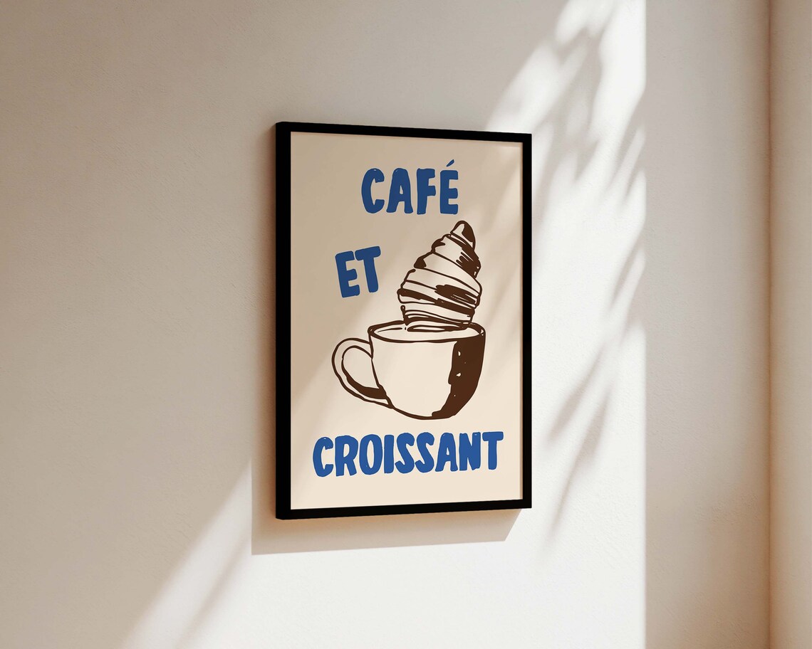 Coffee And Croissant French Breakfast Kitchen Art Print - Image 3