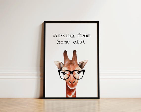 Funny Giraffe Working From Home Club Art Print