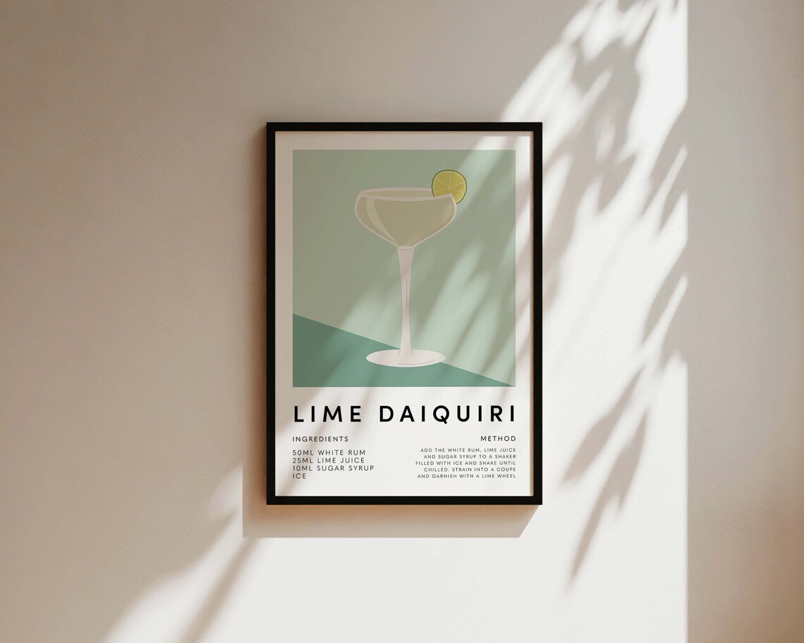 Lime Daiquiri Cocktail Recipe Poster for Kitchen Bar Mixology