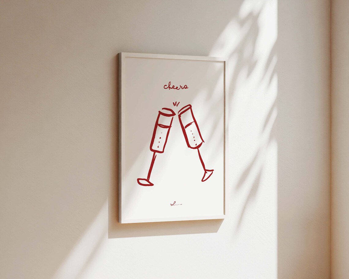 Cheers Wine Art Print, Mid Century Kitchen Decor - Image 2