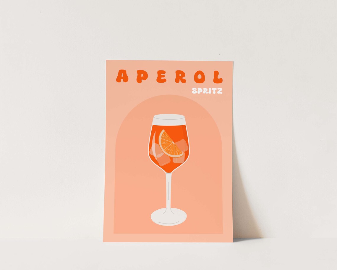 Aperol Spritz Retro Cocktail Illustration Peach Bar Wall Art - Image 3