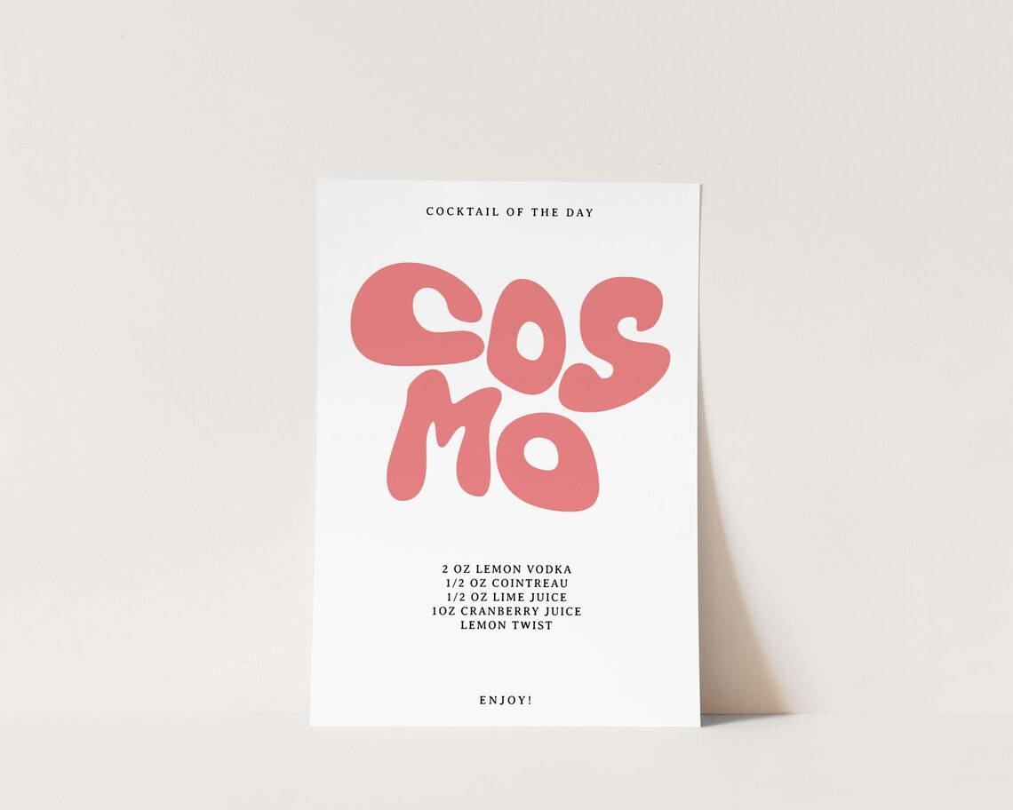 Cosmo Cocktail of the Day Bubble Letters Drink Recipe Poster - Image 3