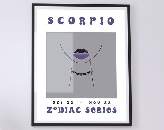 Scorpio Horoscope Wall Art Print 11x14 Zodiac Series Colorful Prints Black Purple Gray Gallery
