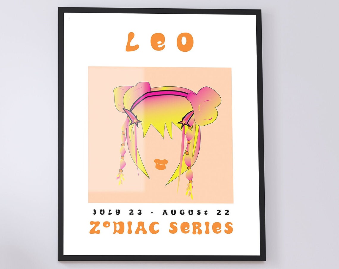 Leo Zodiac Neon Girl Illustration Orange Fire Sign Astrology Poster