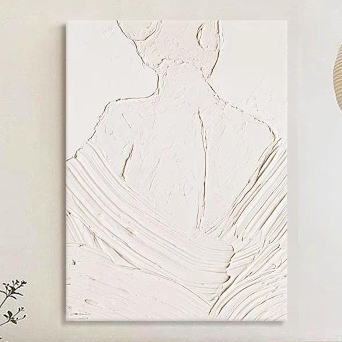 White Textured Woman Back Impasto Line Art Minimalist Poster