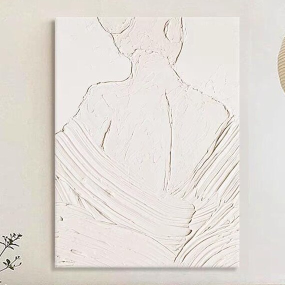 White Textured Woman Back Impasto Line Art Minimalist Poster