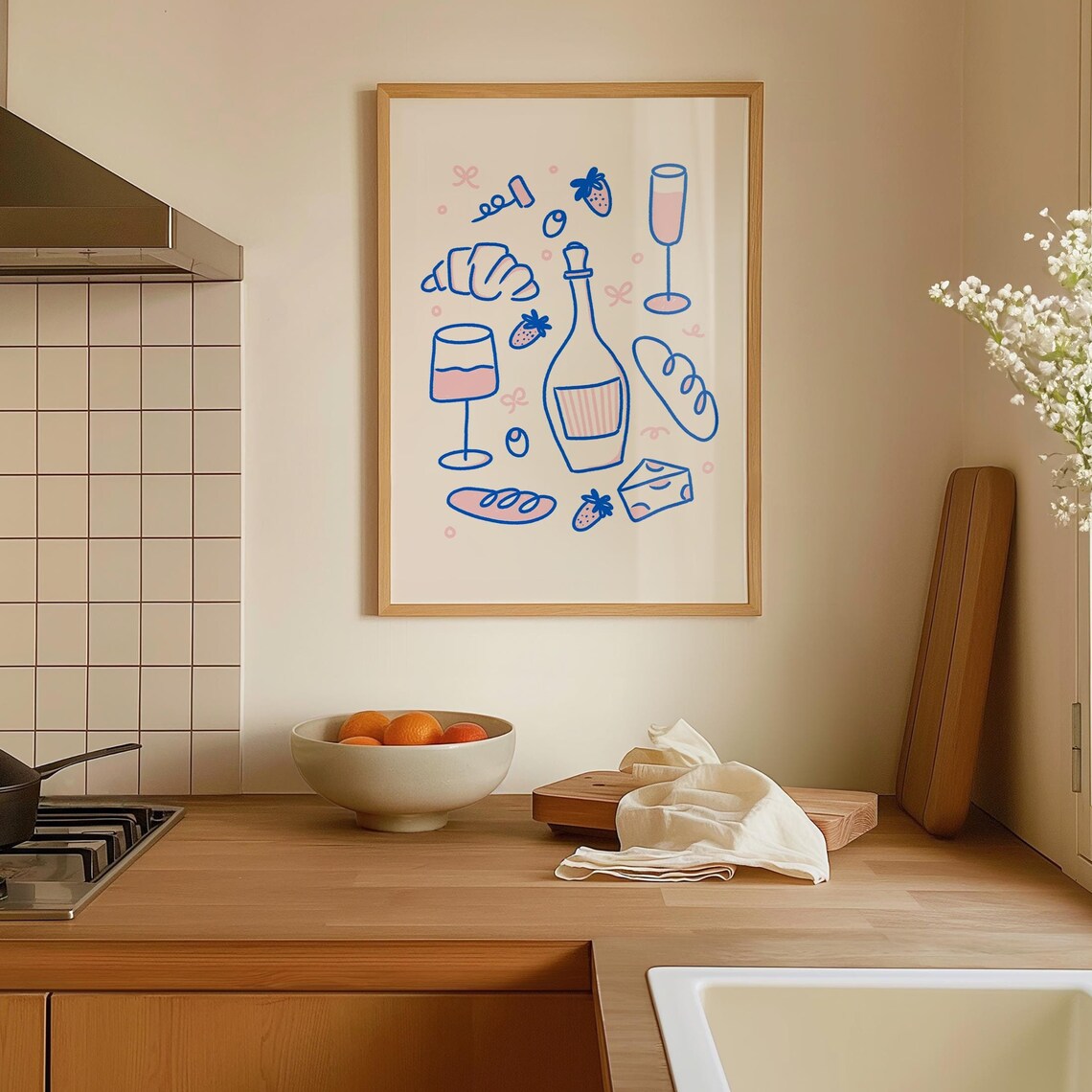 Wine And Cheese Trendy Kitchen Food Art Print