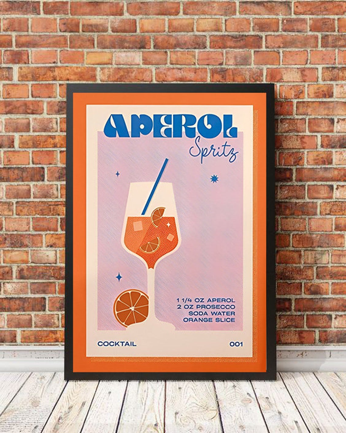Aperol Spritz Retro Cocktail Recipe Orange Drink Bar Art Poster