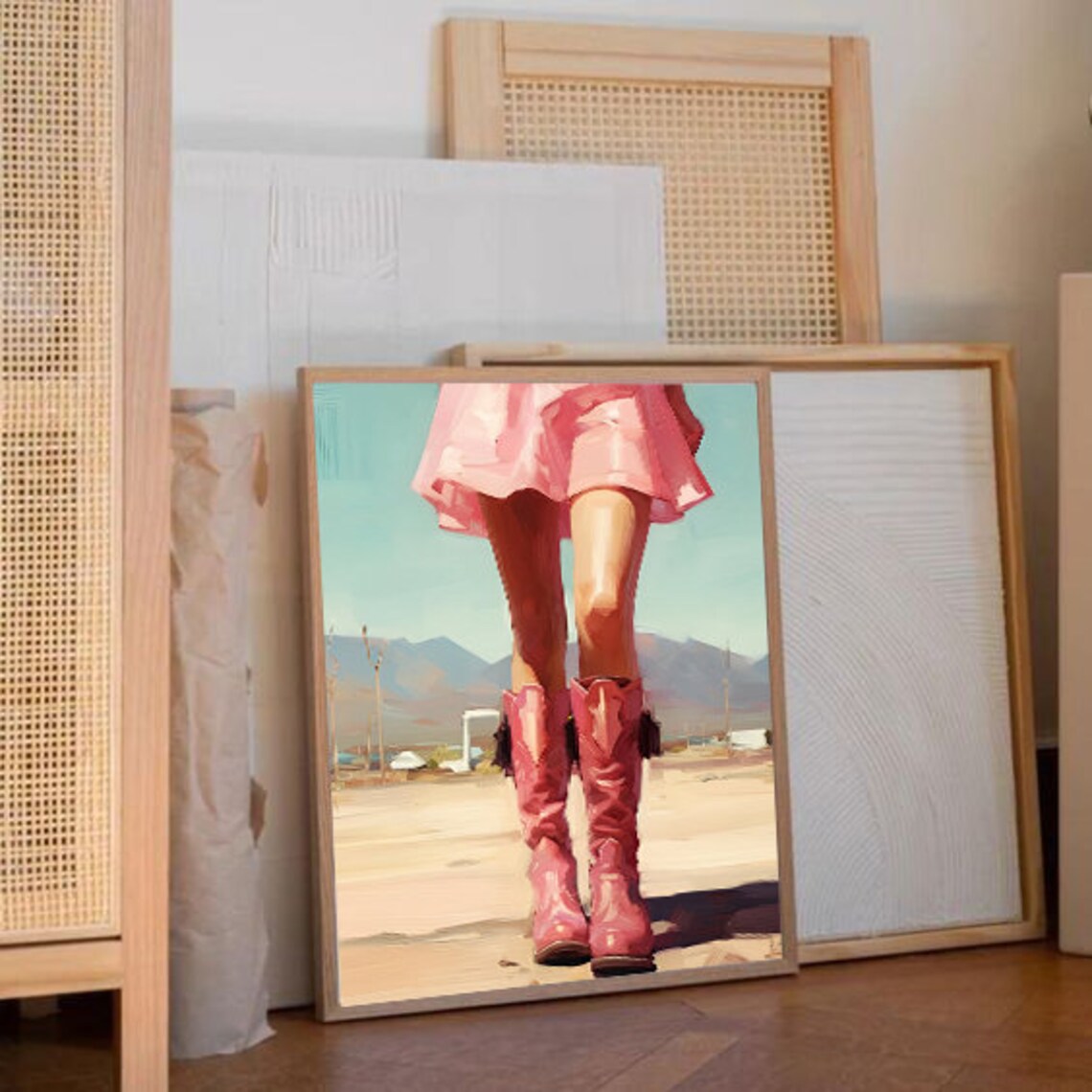 Pink Cowboy Boots Desert Painting Coastal Cowgirl Art Poster - Image 3