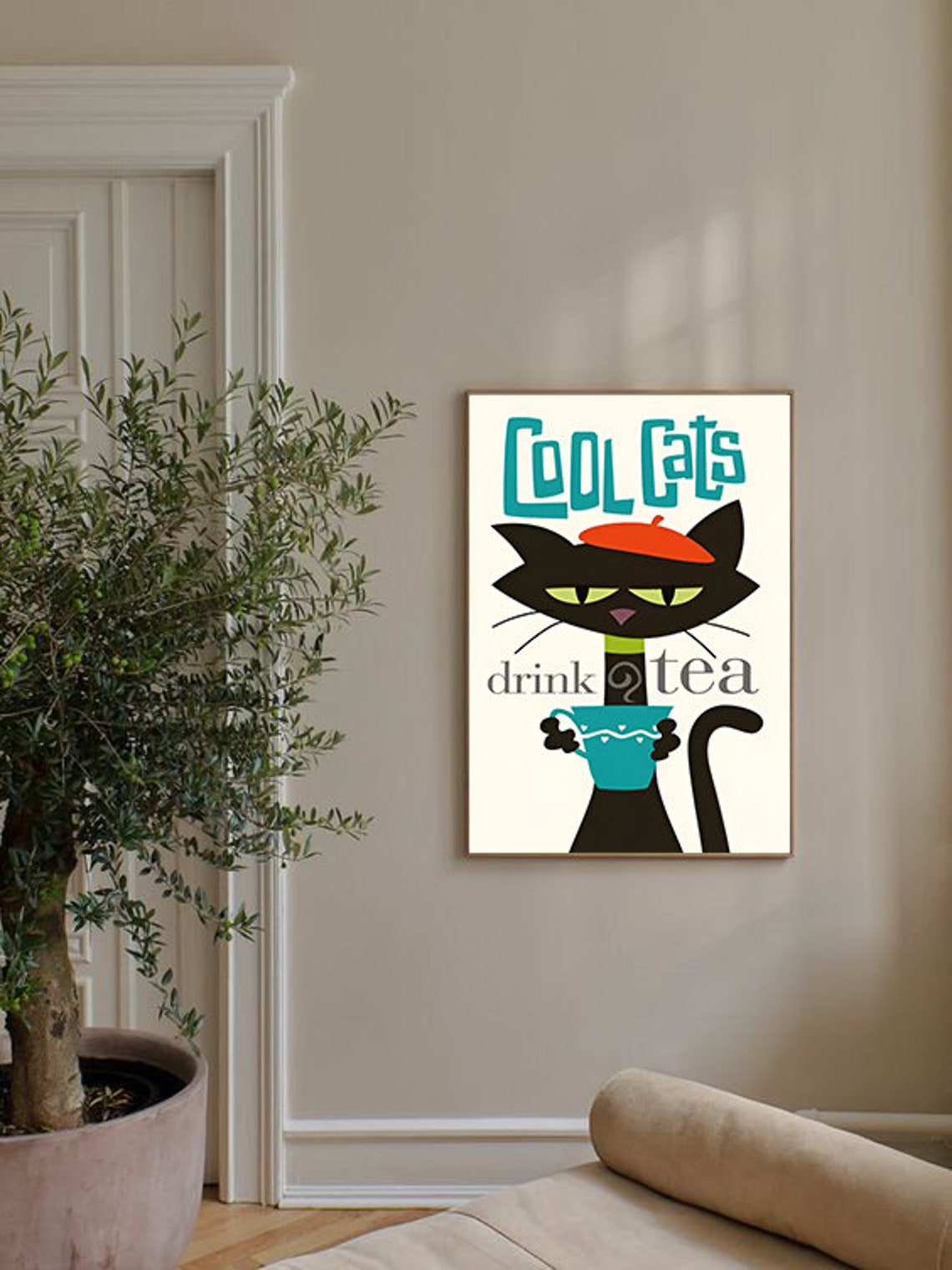 Mid Century Cat Wall Art Preppy Wall Art Funky Wall Art Funny Wall Art Pritable Wall Art Only Digital - Image 3