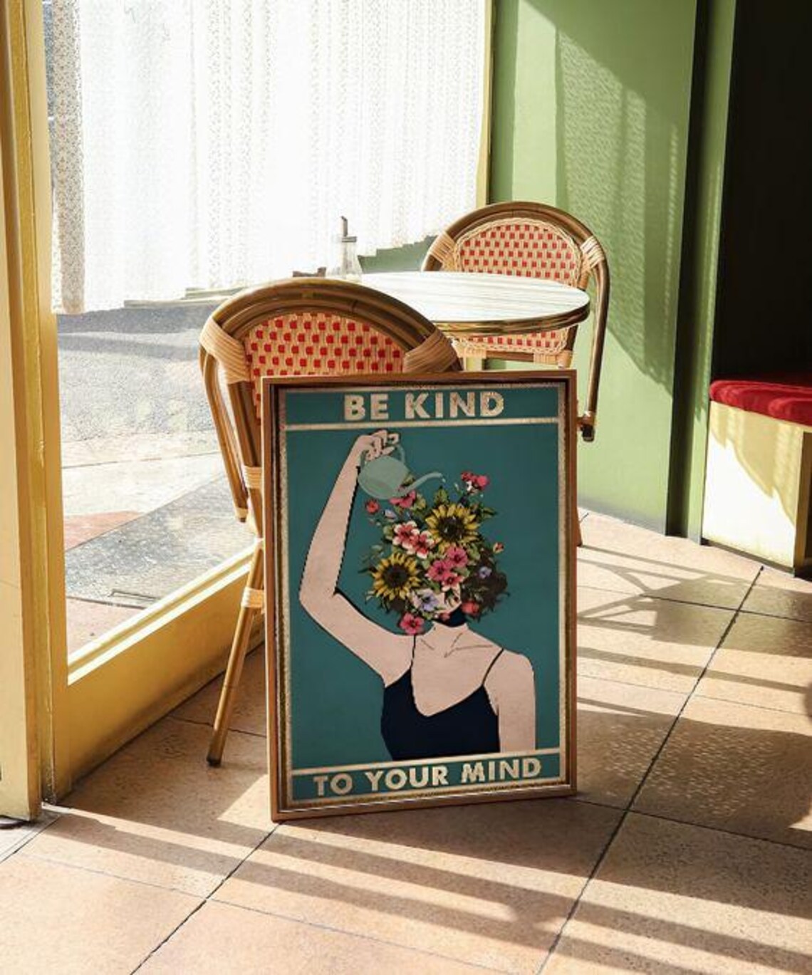 Be Kind To Your Mind Floral Woman Vintage Positivity Quote Poster - Image 2