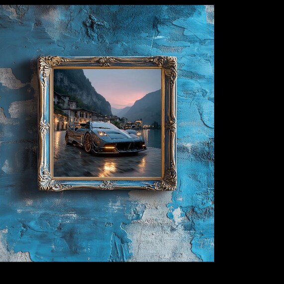 Pagani Huayra BC Black Supercar Lakeside Dusk Night Hypercar Poster
