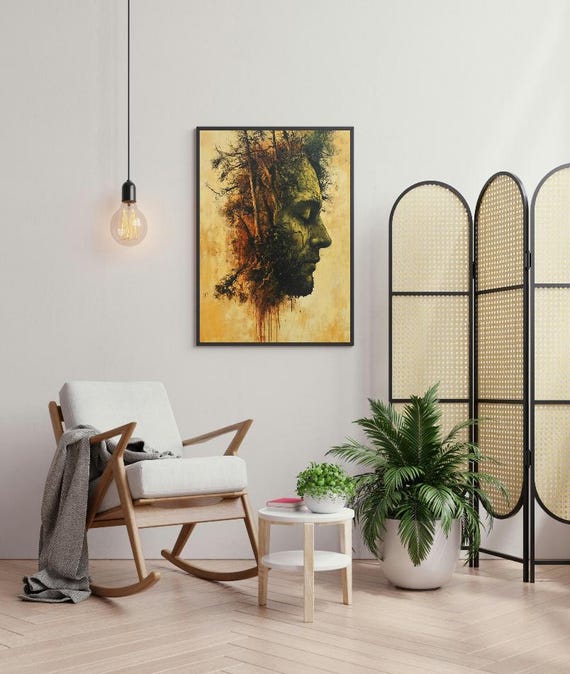 Abstract Half Face Trees Painting Wall Art