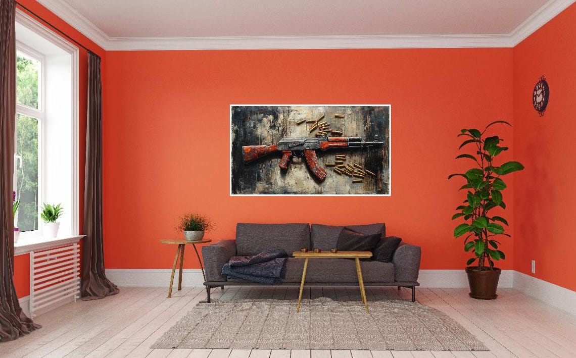 AK47 Rifle With Bullets Grungy Tactical Firearm Art Decor Poster