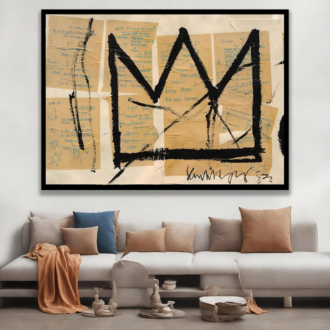 Basquiat Style Crown Art Print Abstract Graffiti Wall Urban Modern Canvas Decor