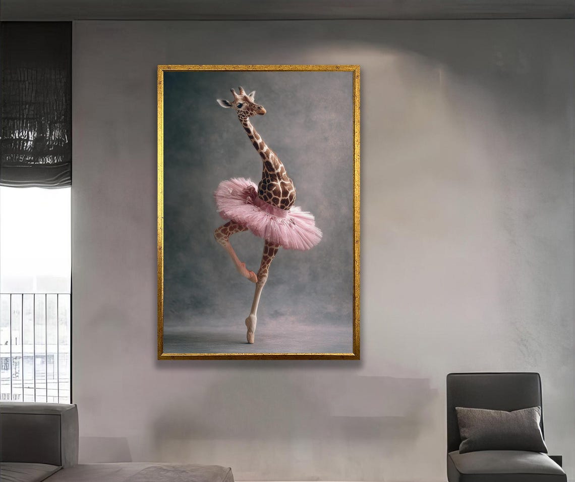 Giraffe Ballerina Pink Tutu Graceful Dance Animal Art Print