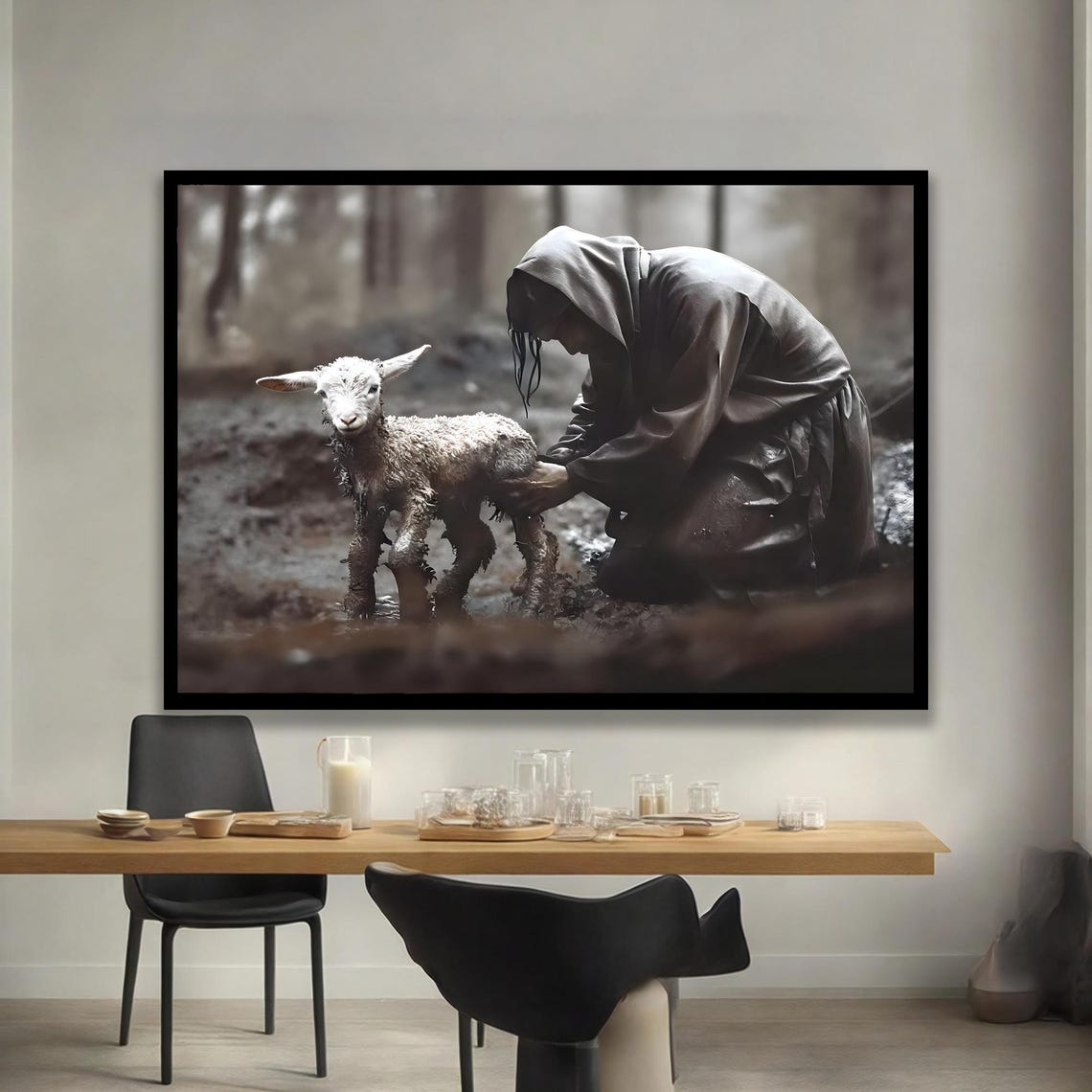 Mystical Hooded Shepherd Lamb Dark Forest Moody Fine Art Poster