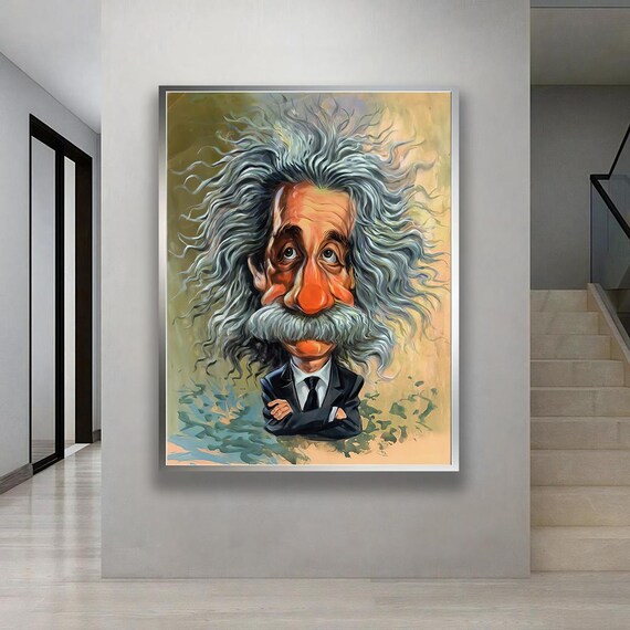 Albert Einstein Caricature Wild Hair Humorous Portrait Art Poster