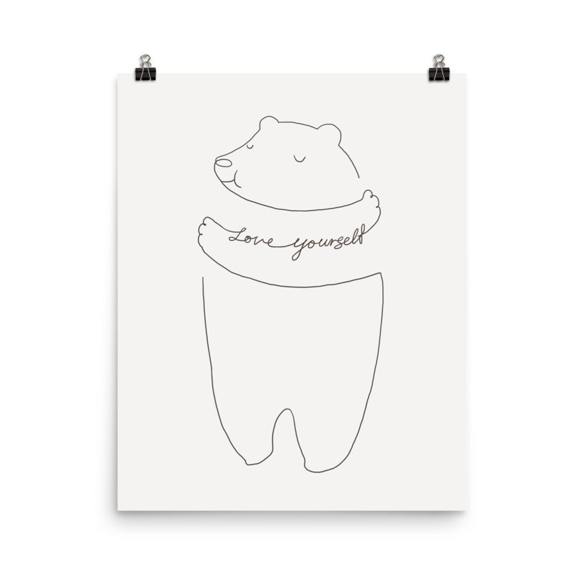 Love Yourself Hugging Bear Minimalist Line Drawing Self Care Poster