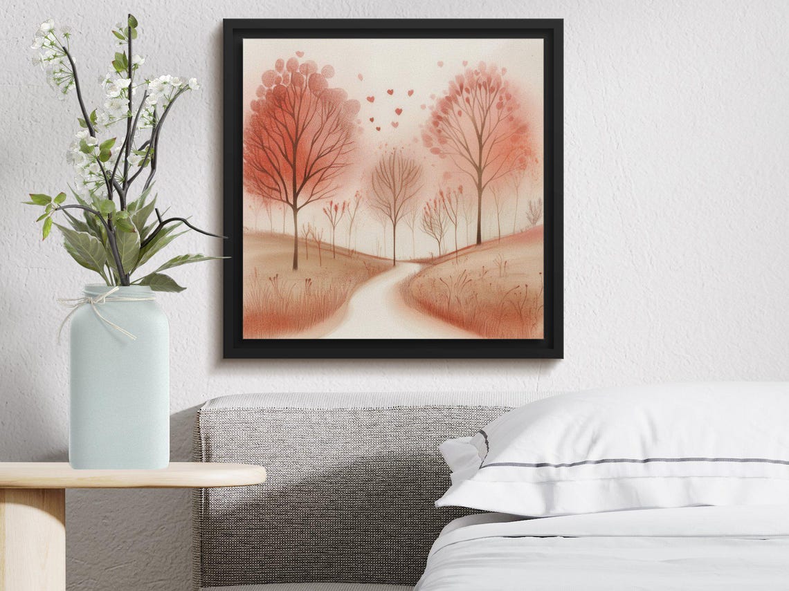 Romantic Love Trees Heart Shaped Leaves Winding Path Autumn Art Poster - Image 4