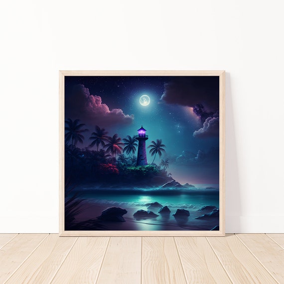 Lighthouse At Sunset Wall Artsunset Beach Landscape Ai Artlighthouse Printlighthouse And Download12 X 12