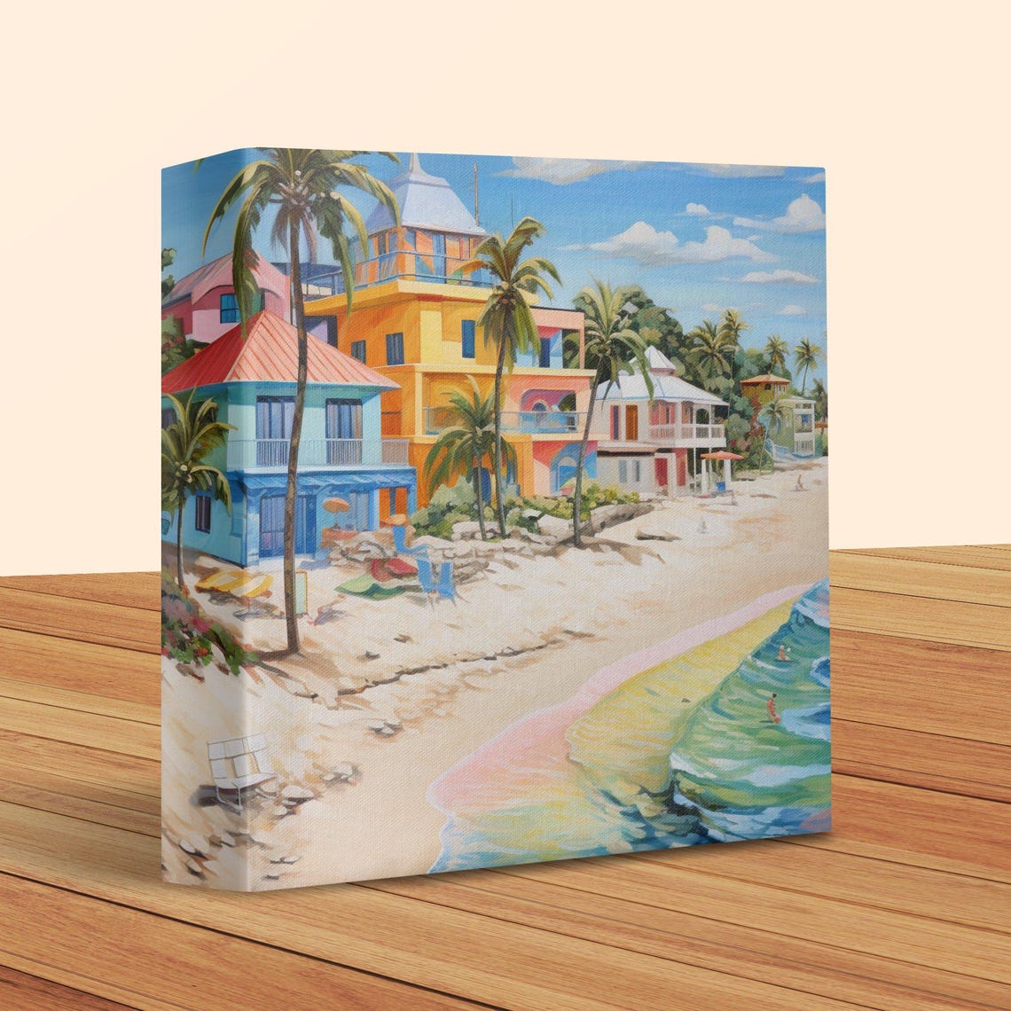 Colorful Beach Houses With Palm Trees on Turquoise Shore Poster - Image 2